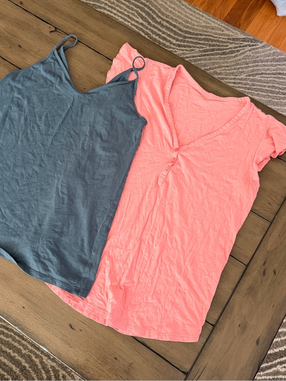 LOFT Coral Pink V-Neck Short‎ Sleeve Top & Slate Blue Camisole Set #508